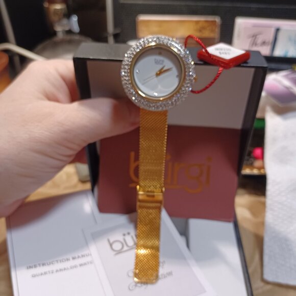 BURGI -  Ladies Argyle Dial Swarovski Crystal Glamor Mesh Bracelet Watch - Picture 2 of 12